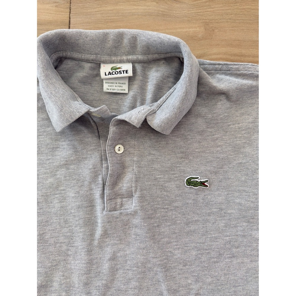 Lacoste Mens Short Sleeve Pique Polo Shirt Gray Crocodile Logo Size XL RN87651 - Picture 2 of 5